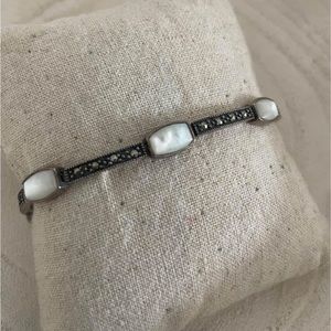 Marcasite Mother of Pearl Sterling Silver Vintage Bracelet